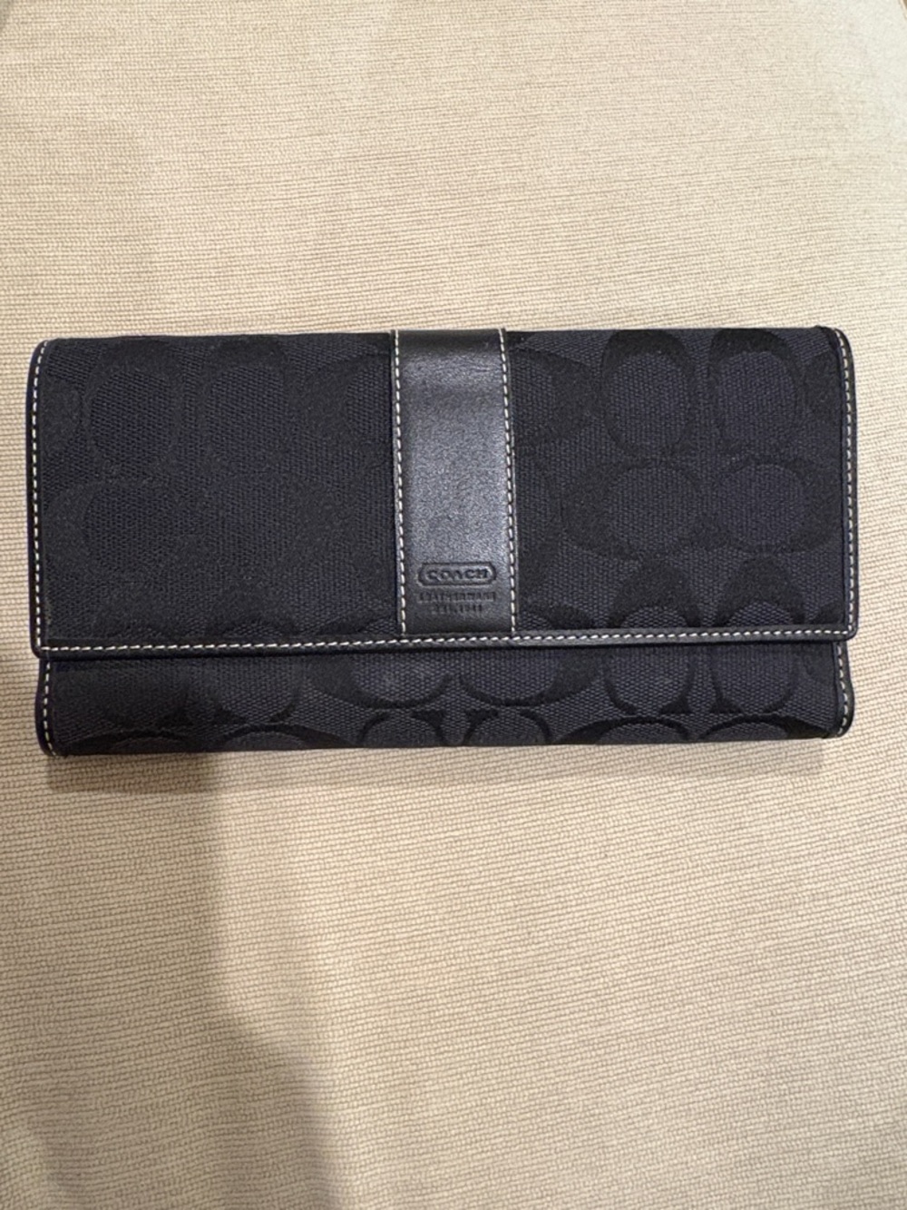 Coach Black Signature Continental Wallet with Leather Trim